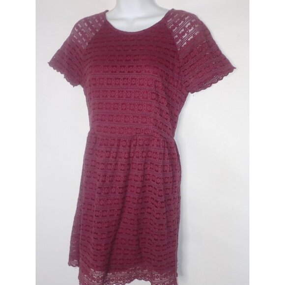 Free People Henna burgundy dress Women 2 Lace overlay‎ short Sleeve Party - Picture 5 of 8